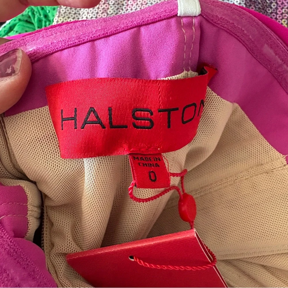 Halston Heritage Hot Pink Halter Maxi Dress with Floral Neck Detail - Picture 5 of 16